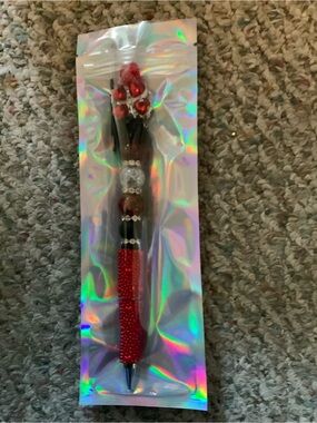 Red Beaded Rhinestone Ballpoint Pen - Decorative Home Office Stationery